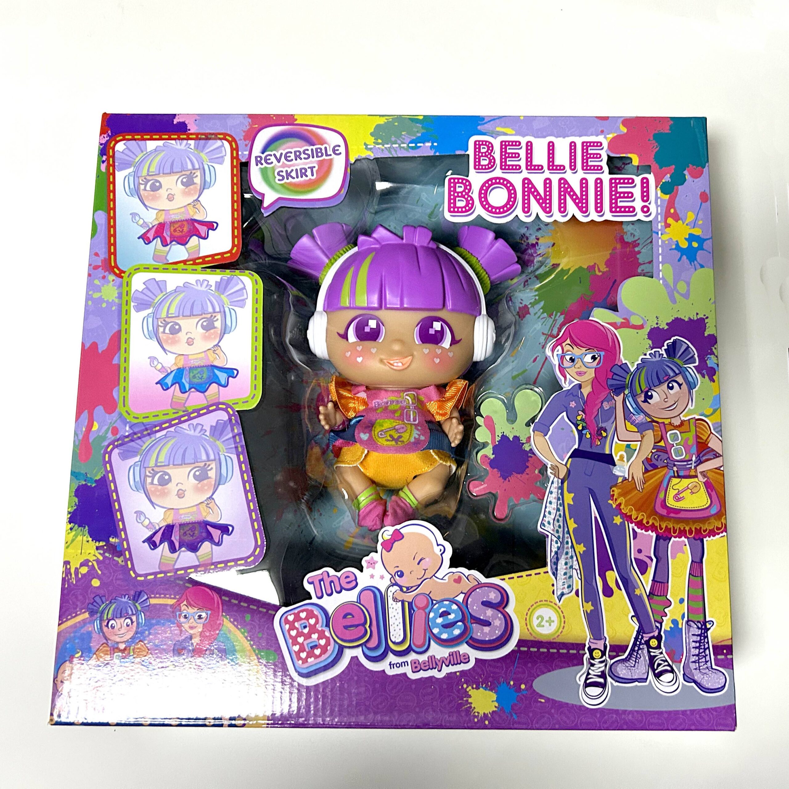 The Bellies From Bellyville - Bellie Bonnie, Beth sister, the Nanny of the Bellies babies, large size doll and purple hair, has a reversible color-changing skirt The Bellies From Bellyville - Bellie Bonnie, Beth's sister, the Nanny of the Bellies babies, large size doll and purple hair, has a reversible color-changing skirt
