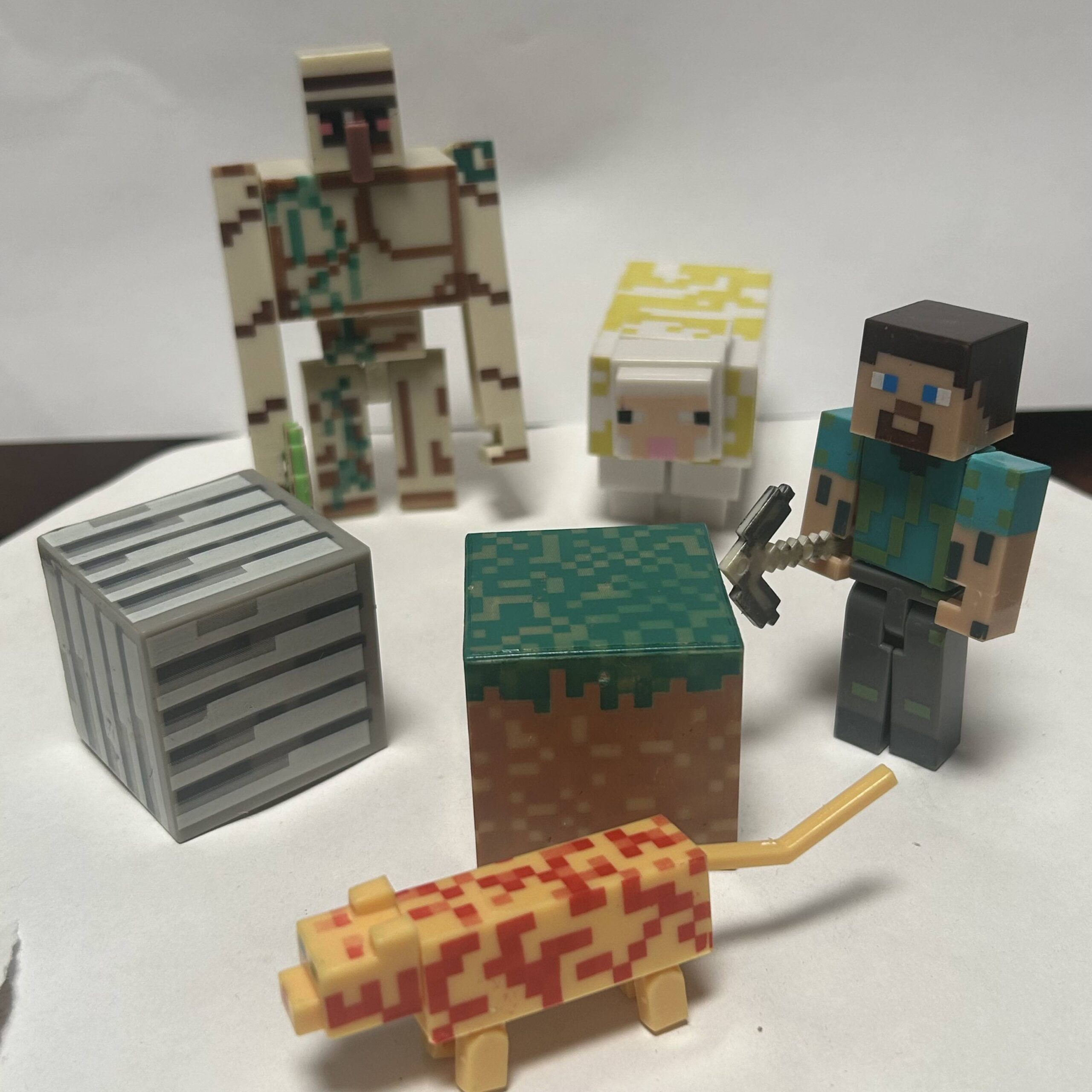 8-Pack Pixel Style Action Figures & Cake Toppers - Collectible Miner Steve, Golem, Sheep & Pickaxe Toys for Boys Birthday Party Supplies