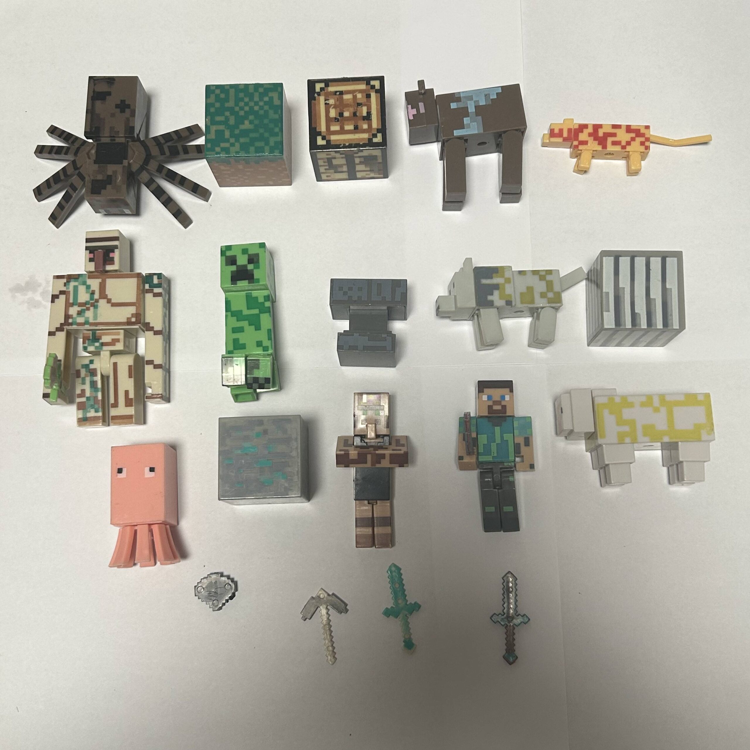 8-Piece Random Video Game Action Figures & Cake Toppers Set with Weapons - Mystery Block Miner Toy Playset for Kids Birthday Supplies