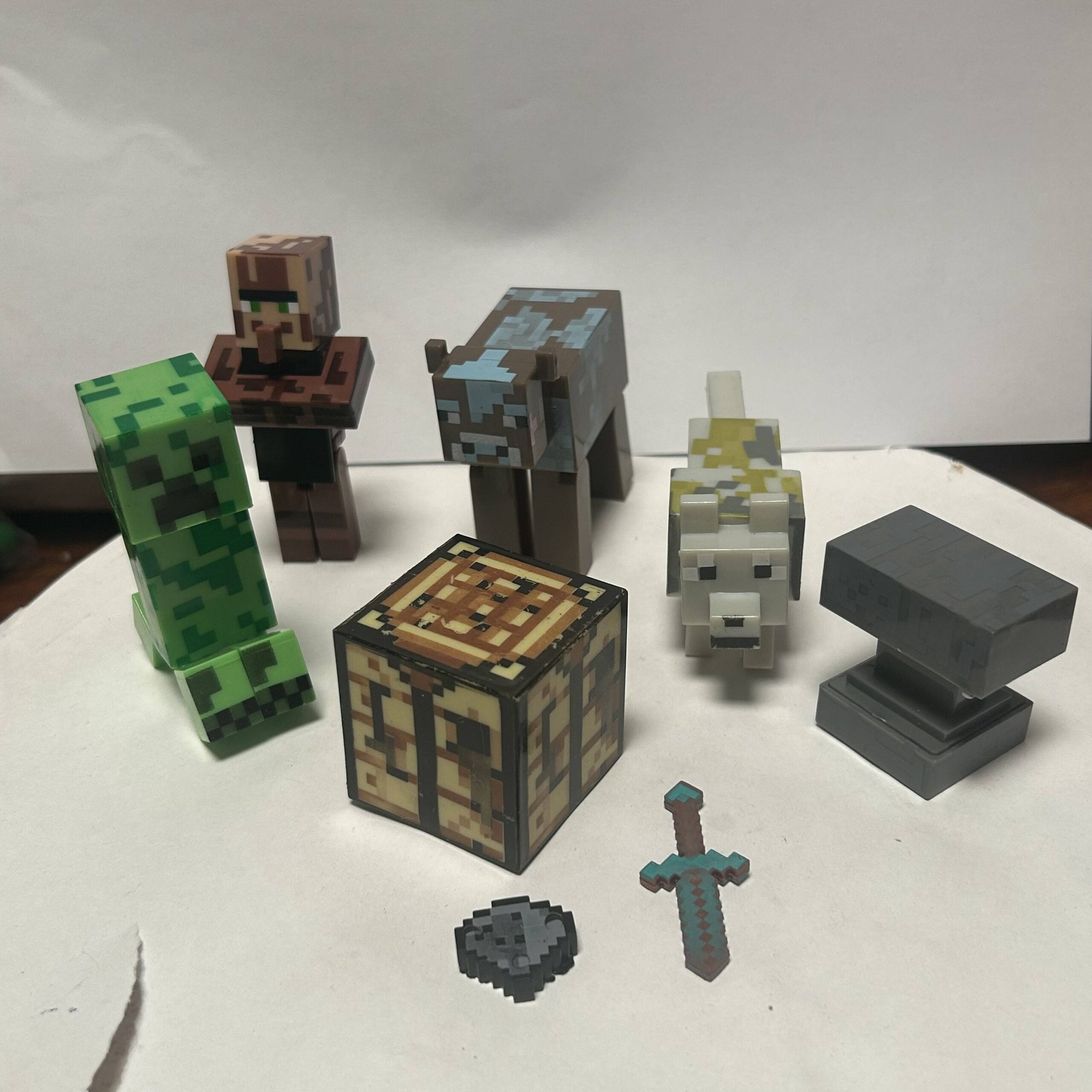 8Pcs Pixel Gamer Birthday Cake Topper Set - Creeper, Wolf, Villager & Crafting Table Mini Figures for Video Game Themed Party Decor